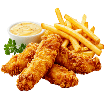 pngtree fried chicken tenders with creamy dip and fries png image 15041332
